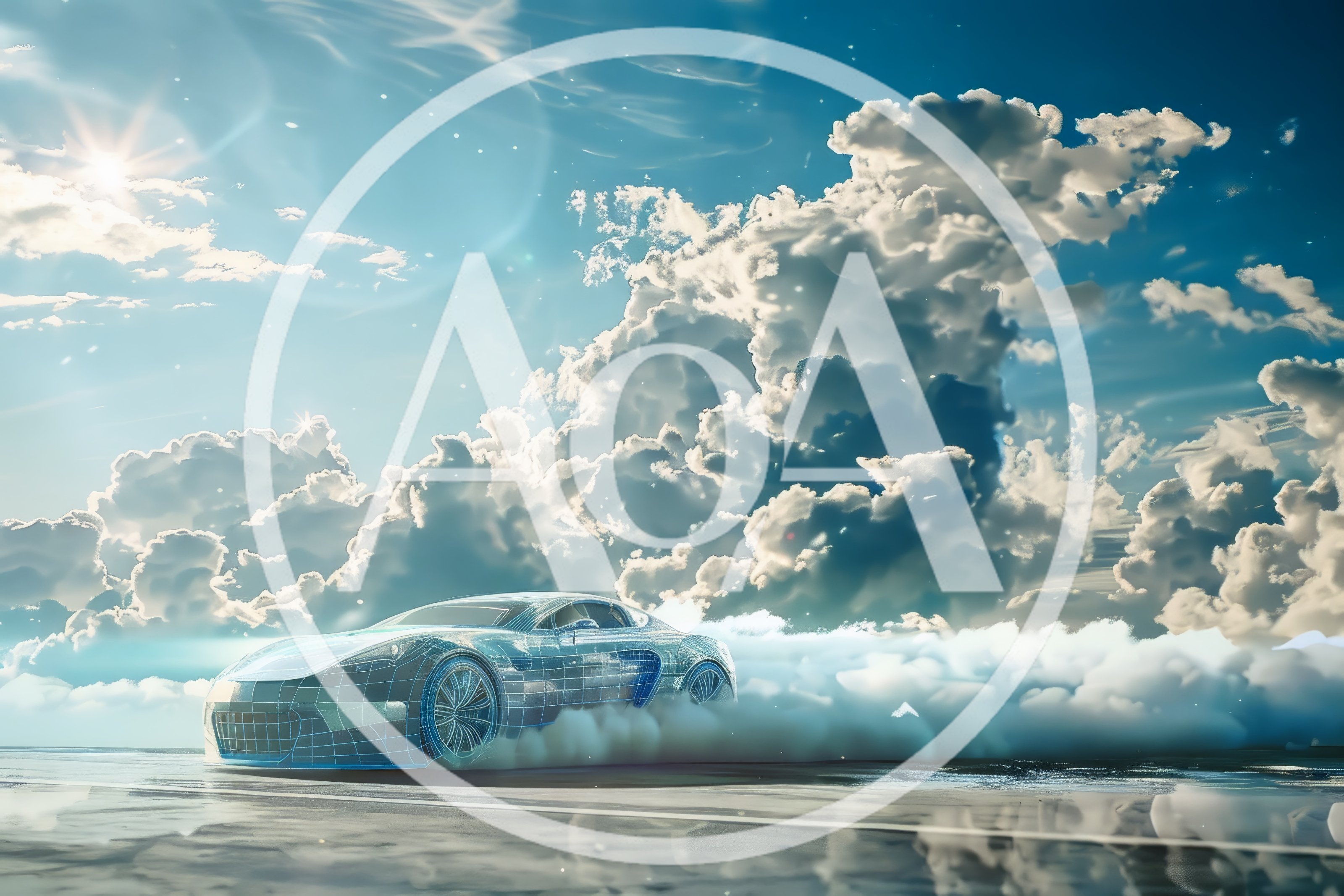 Wireframe Sports Car Drifting on Wet Asphalt