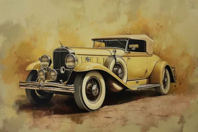 Vintage Yellow Classic Convertible Car Painting