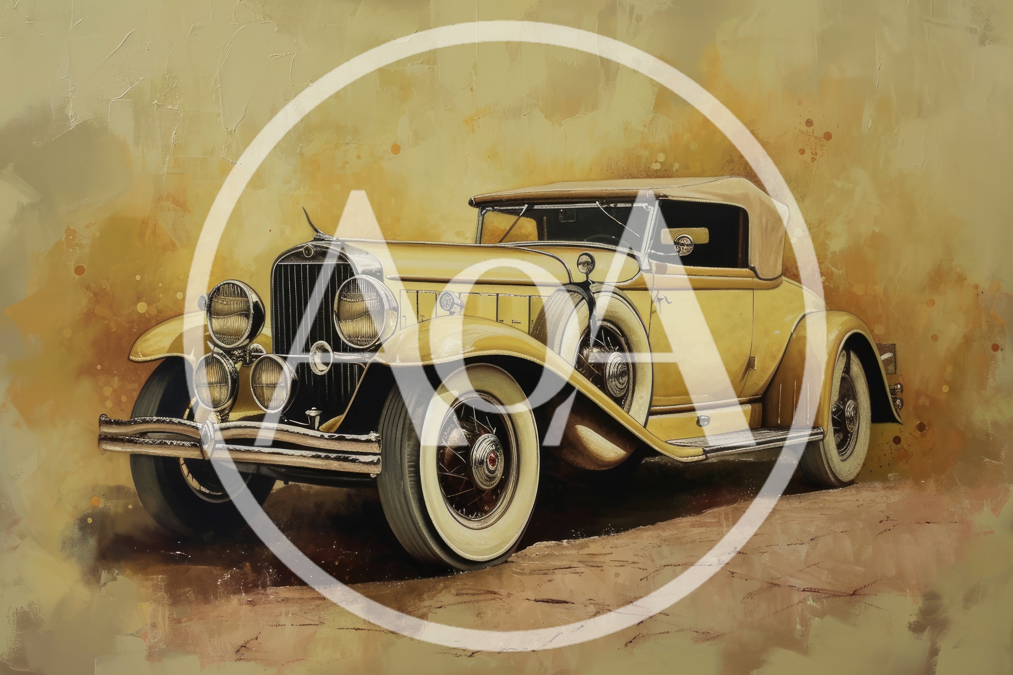 Vintage Yellow Classic Convertible Car Painting