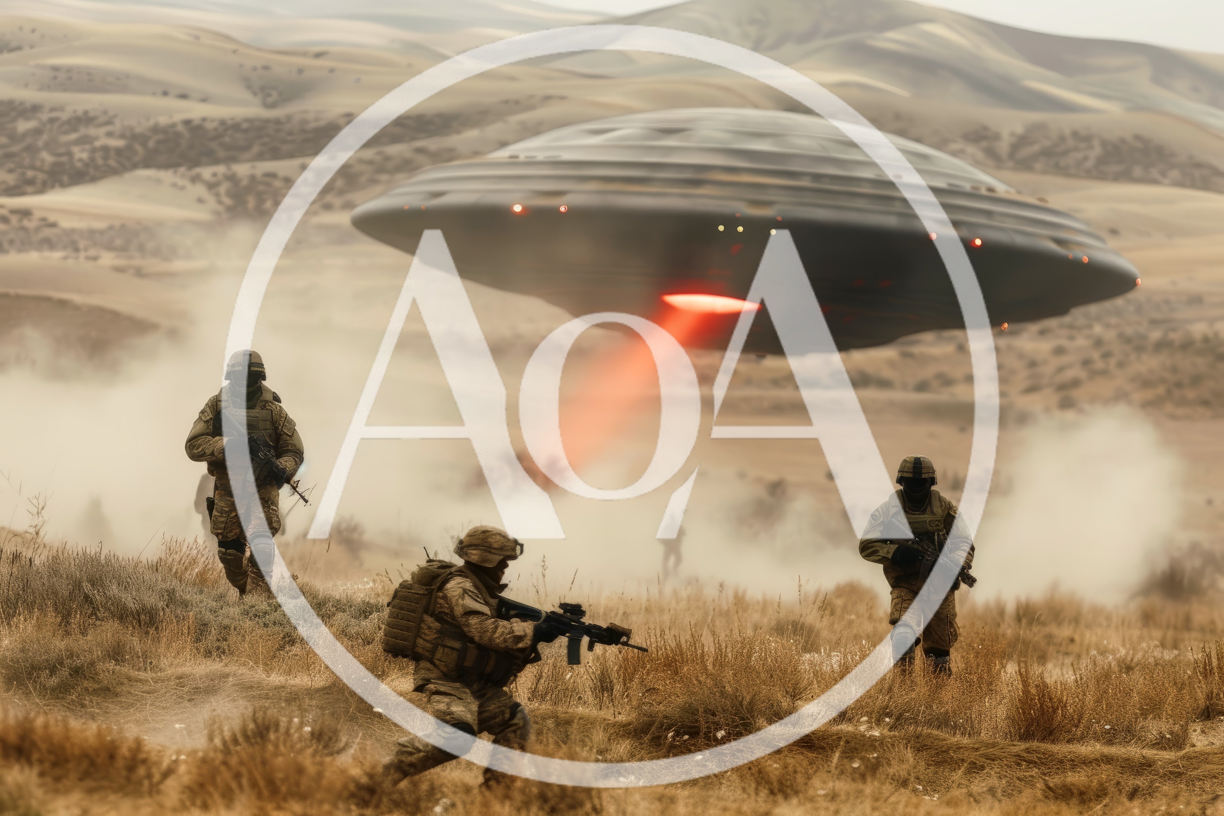 Soldiers Advancing Toward An Alien UFO Attack