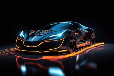 Futuristic Concept Sports Car With Neon Lighting