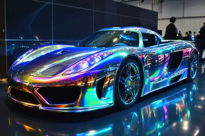Iridescent Chrome Supercar Displayed At Indoor Auto Show