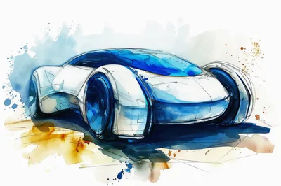 Futuristic Concept Car Watercolor Sketch