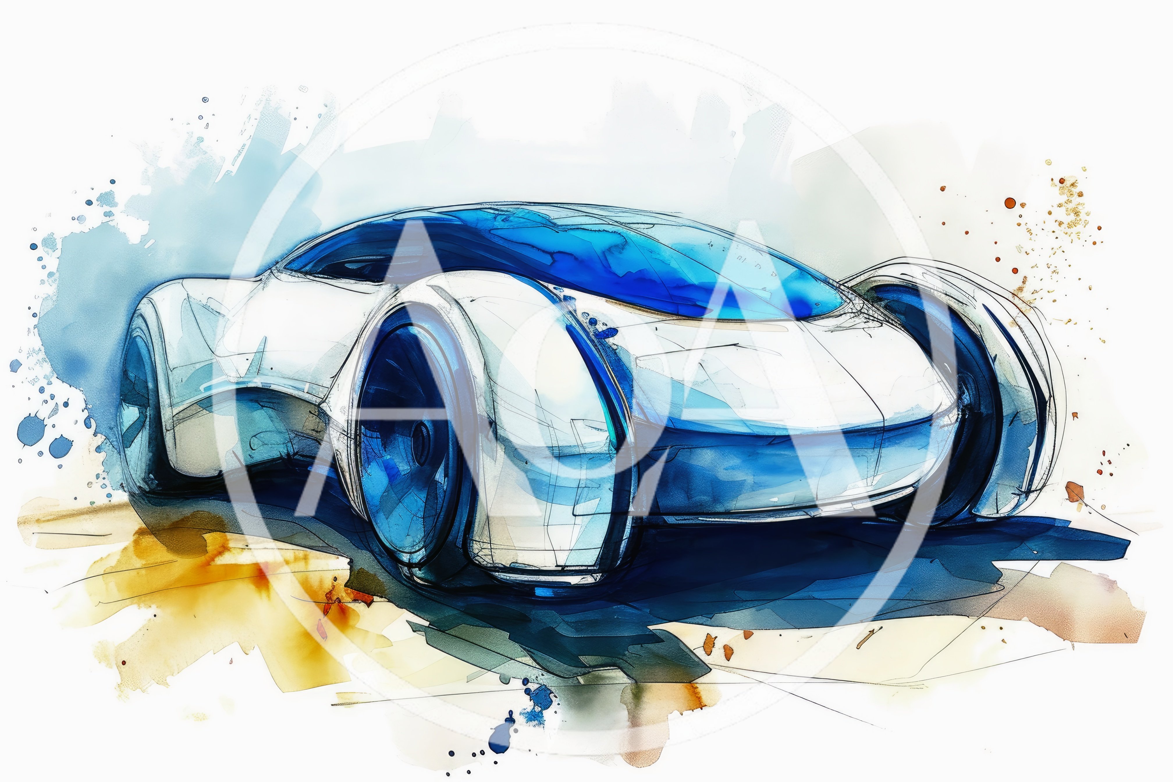 Futuristic Concept Car Watercolor Sketch