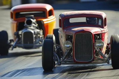 Vintage Hot Rods Racing On A Drag Strip