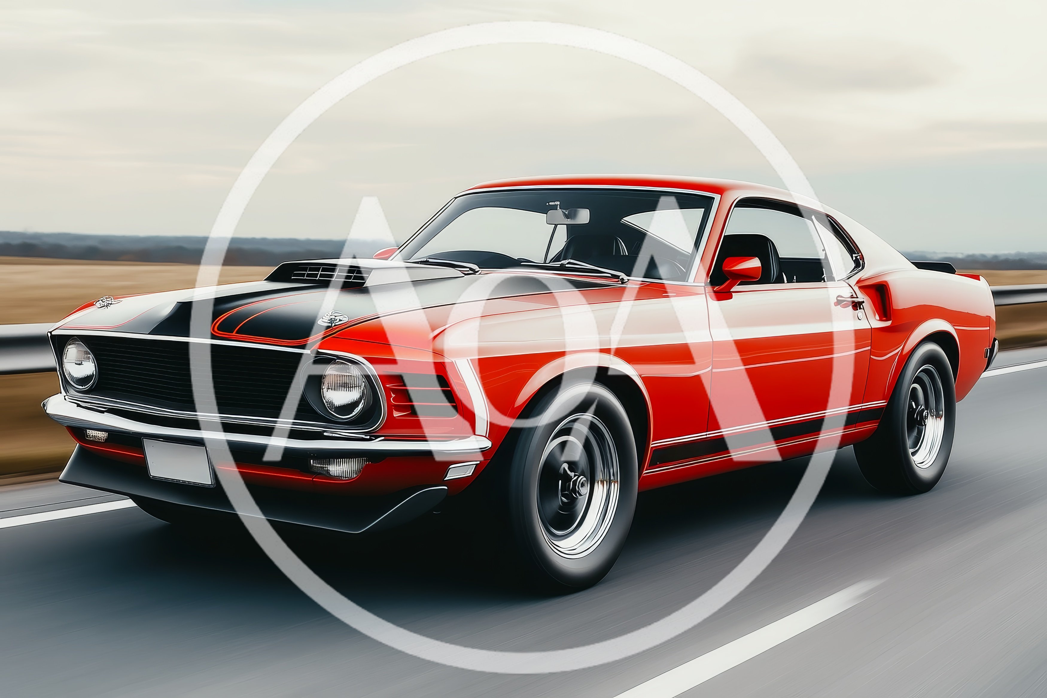 Classic Red Ford Mustang Driving On Highway