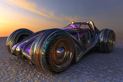 Futuristic Ornate Concept Car on Desert Salt Flats
