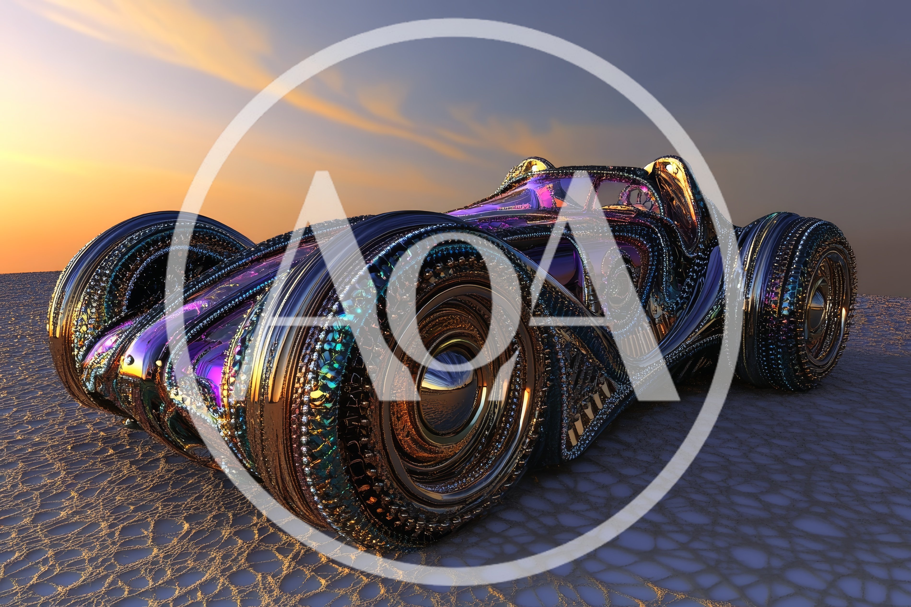 Futuristic Ornate Concept Car on Desert Salt Flats