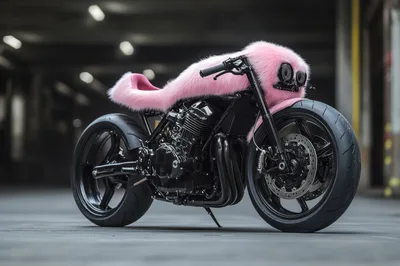 Custom Pink Fur Covered Cafe Racer Motorcycle