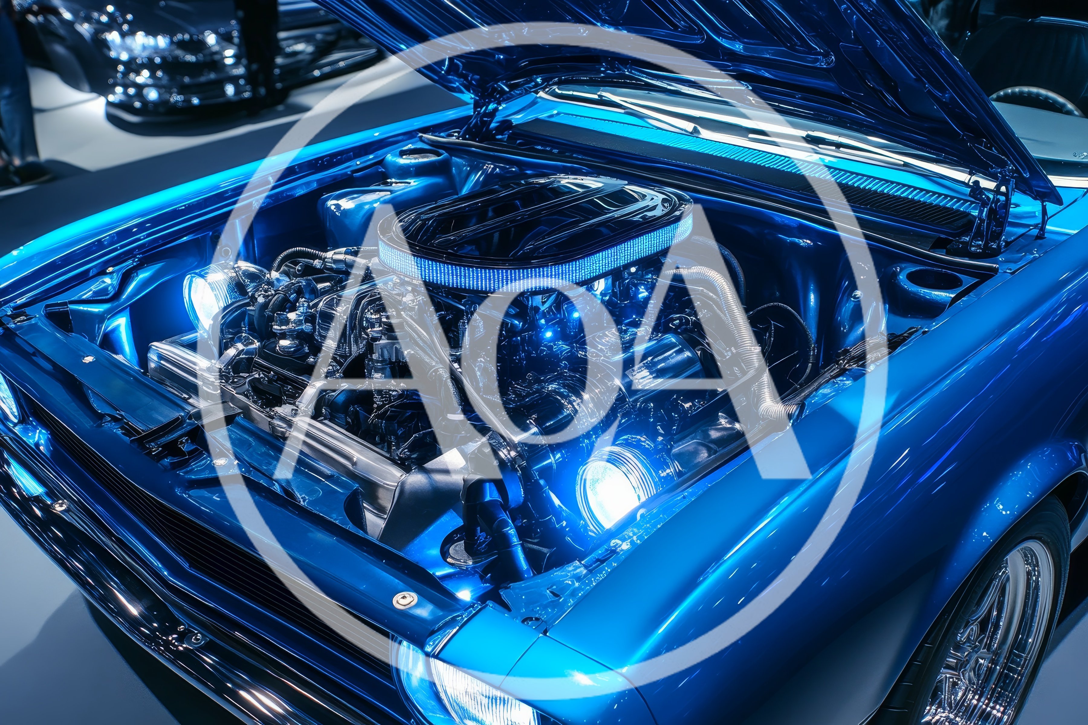 Custom Blue Muscle Car Engine Bay Display