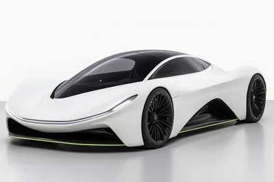 Futuristic White Concept Supercar In Studio Setting