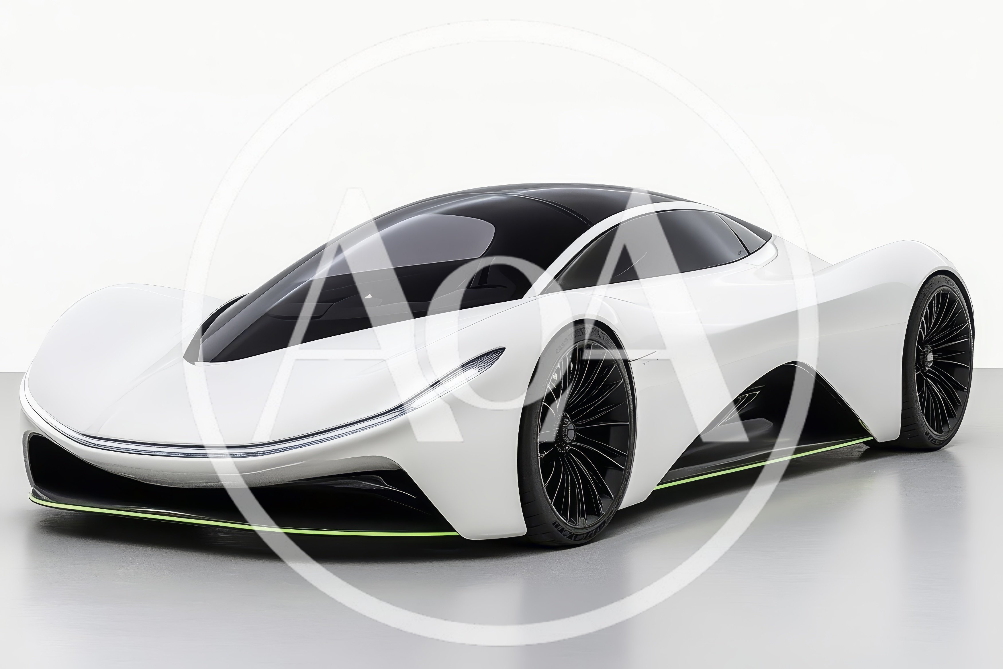 Futuristic White Concept Supercar In Studio Setting