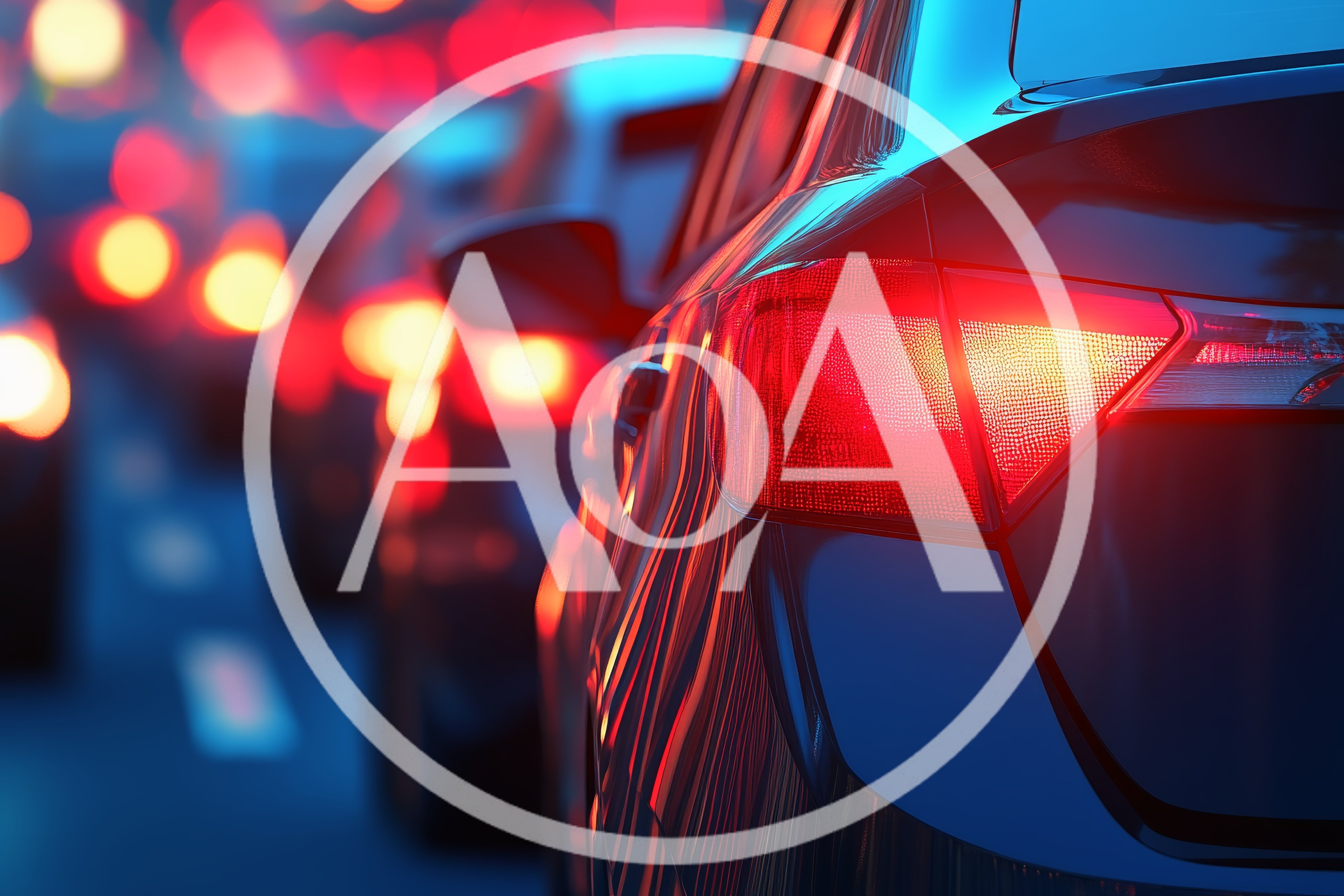 Traffic Jam With Glowing Red Car Taillights At Night