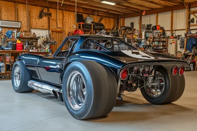 Custom Pro Street Corvette Drag Car in Workshop