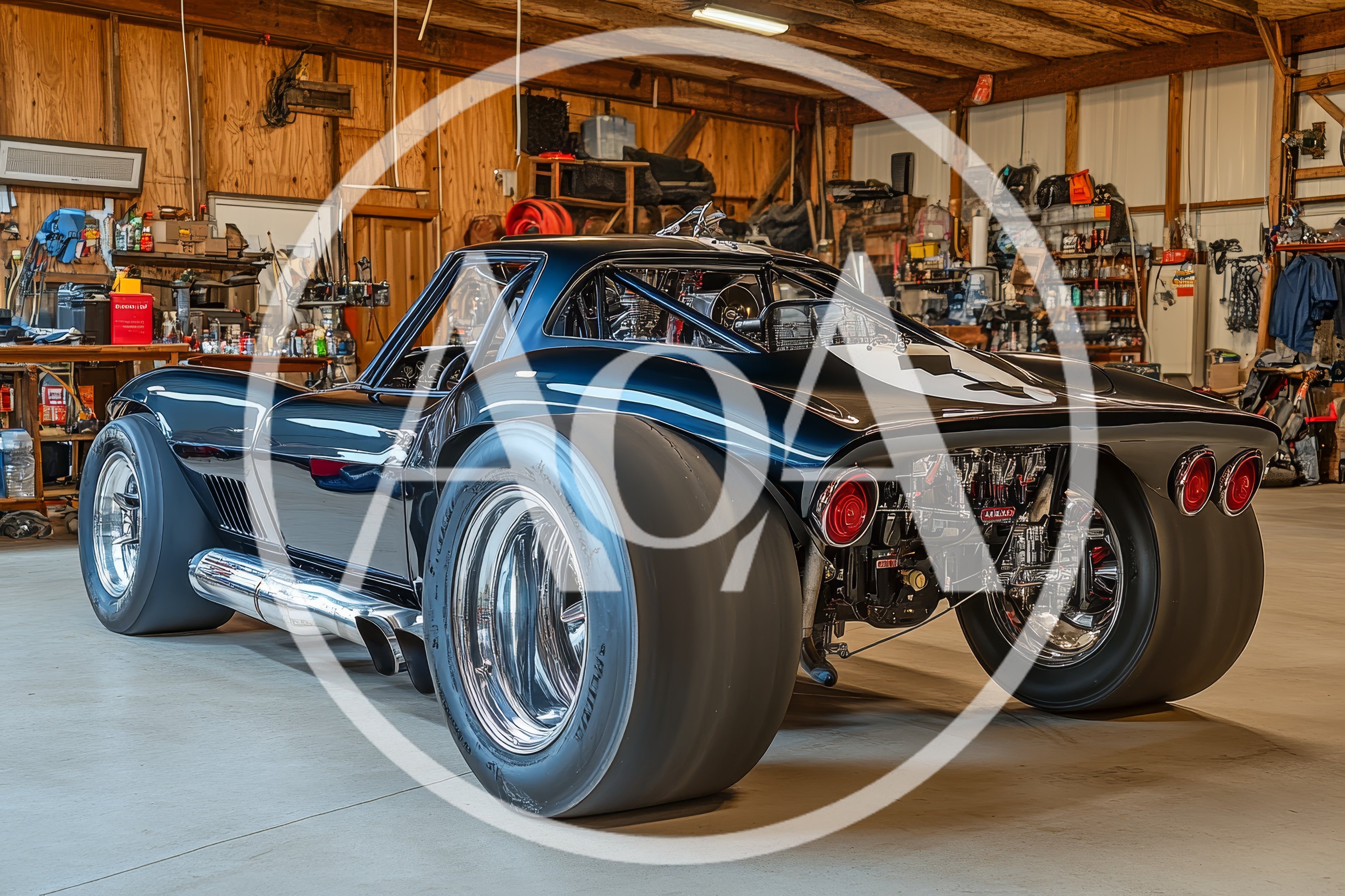 Custom Pro Street Corvette Drag Car in Workshop