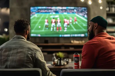 Two Men Watching American Football Game On Television