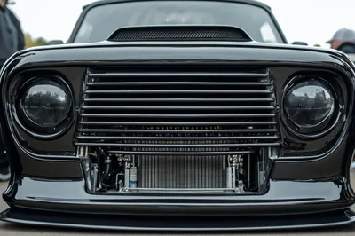 Front View Of A Custom Black Restomod Truck