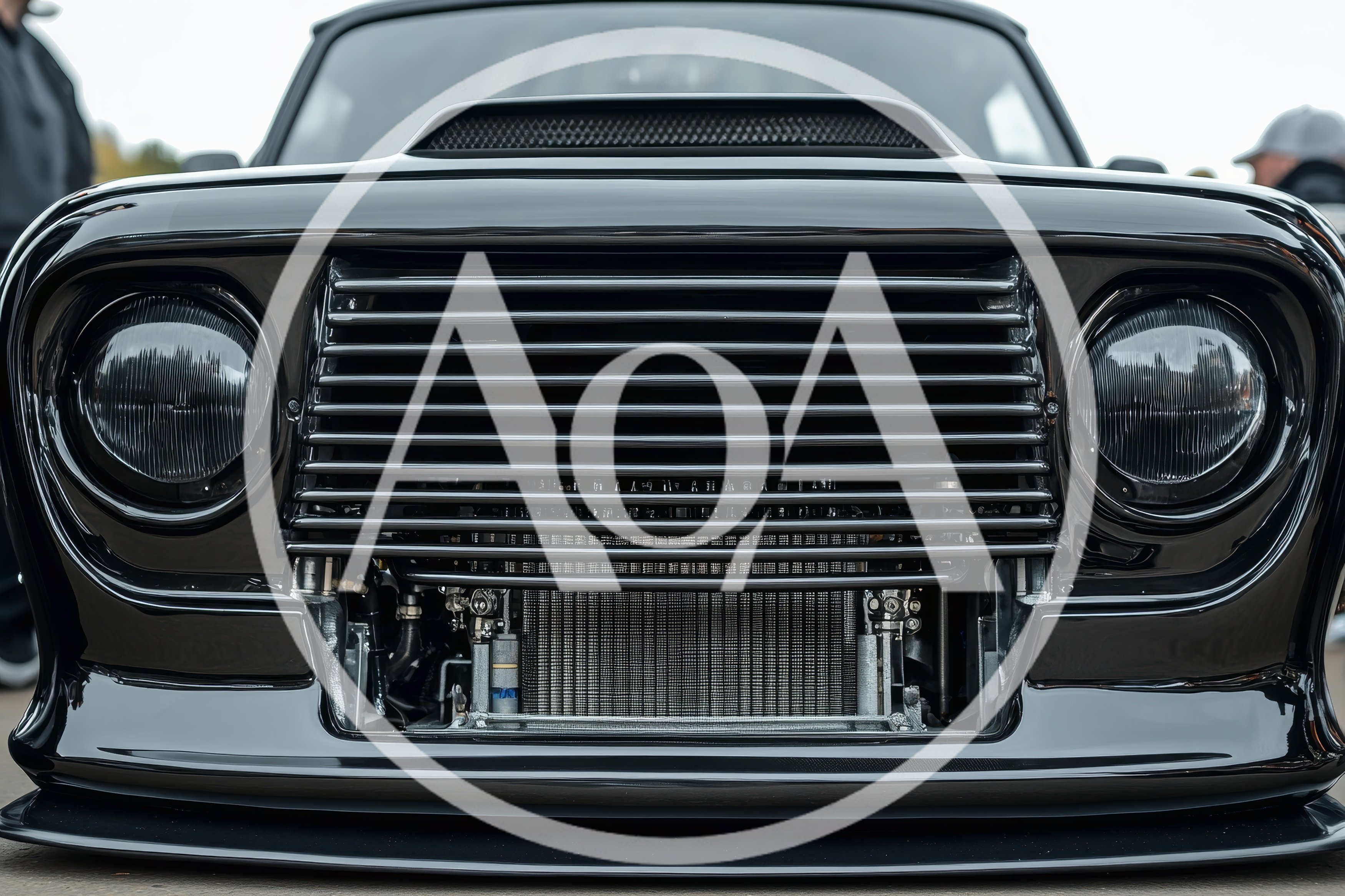 Front View Of A Custom Black Restomod Truck