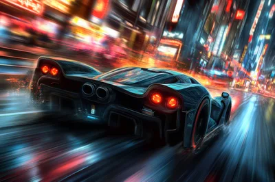 Futuristic Supercar Speeding Through A Neon City Street