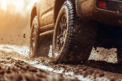 Off-Road Vehicle Driving Through Muddy Terrain