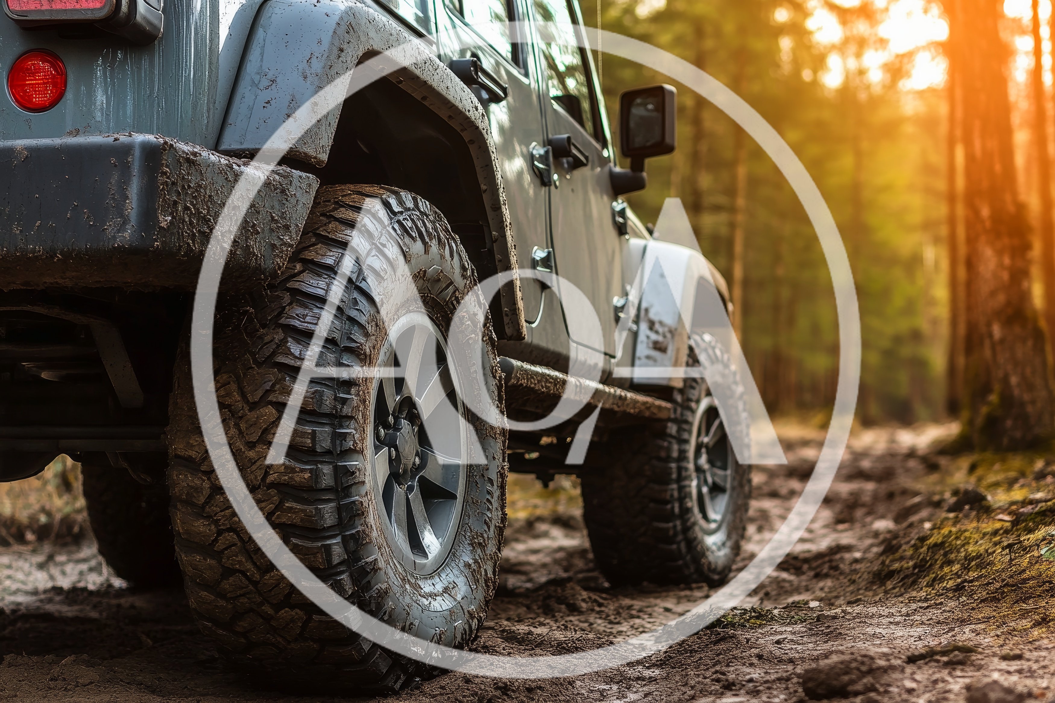 Off-Road Jeep Driving Through Muddy Forest Trail
