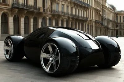 Futuristic Black Concept Car Parked In European Plaza