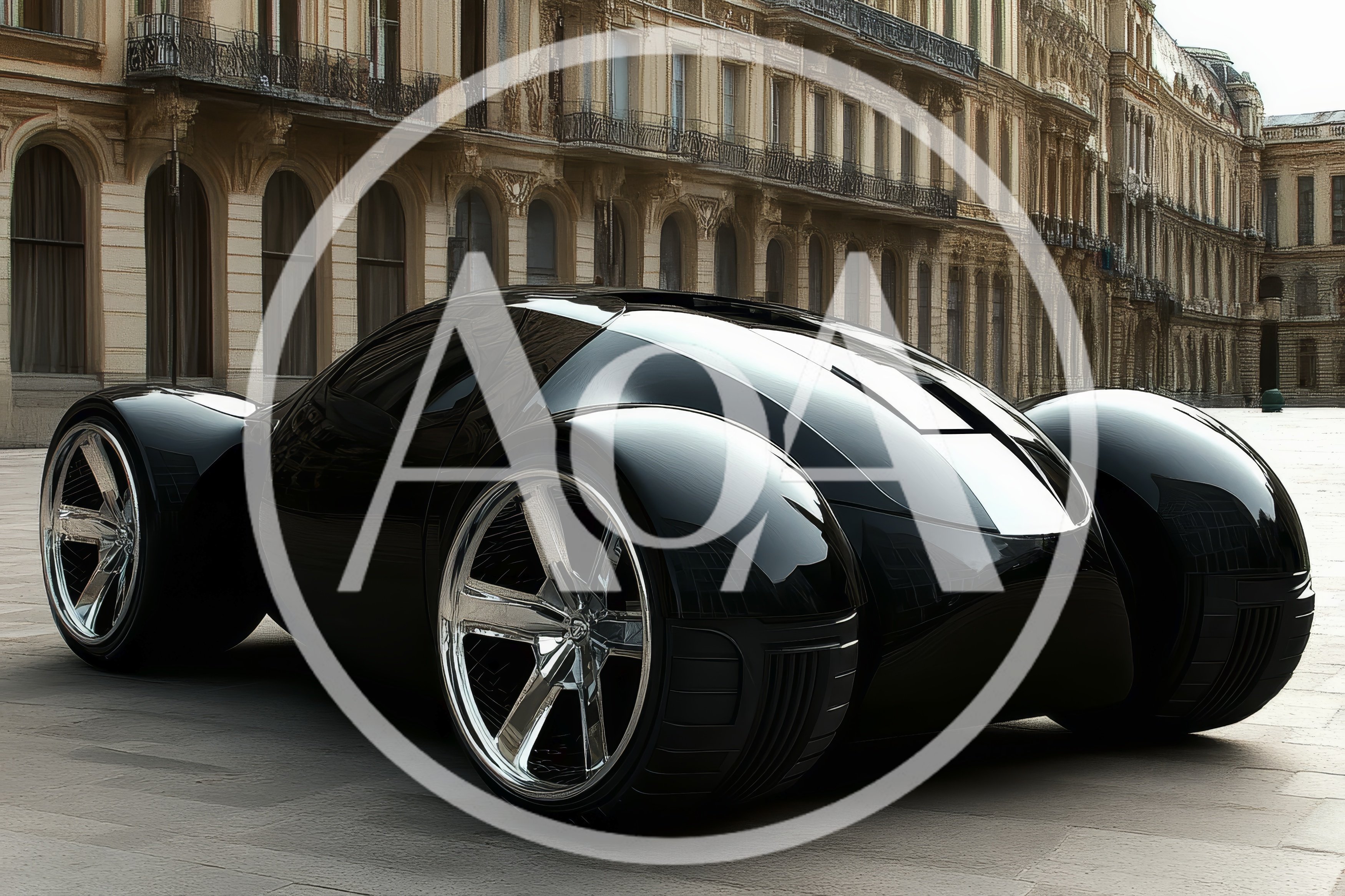 Futuristic Black Concept Car Parked In European Plaza