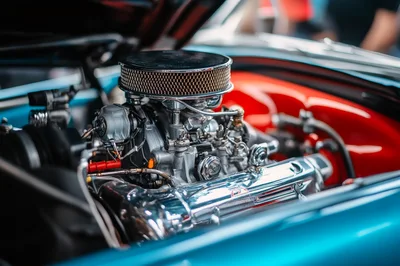 Close Up Of A Classic Car Engine