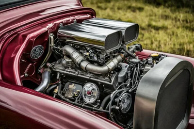 Custom Hot Rod Engine Bay With Chrome Supercharger