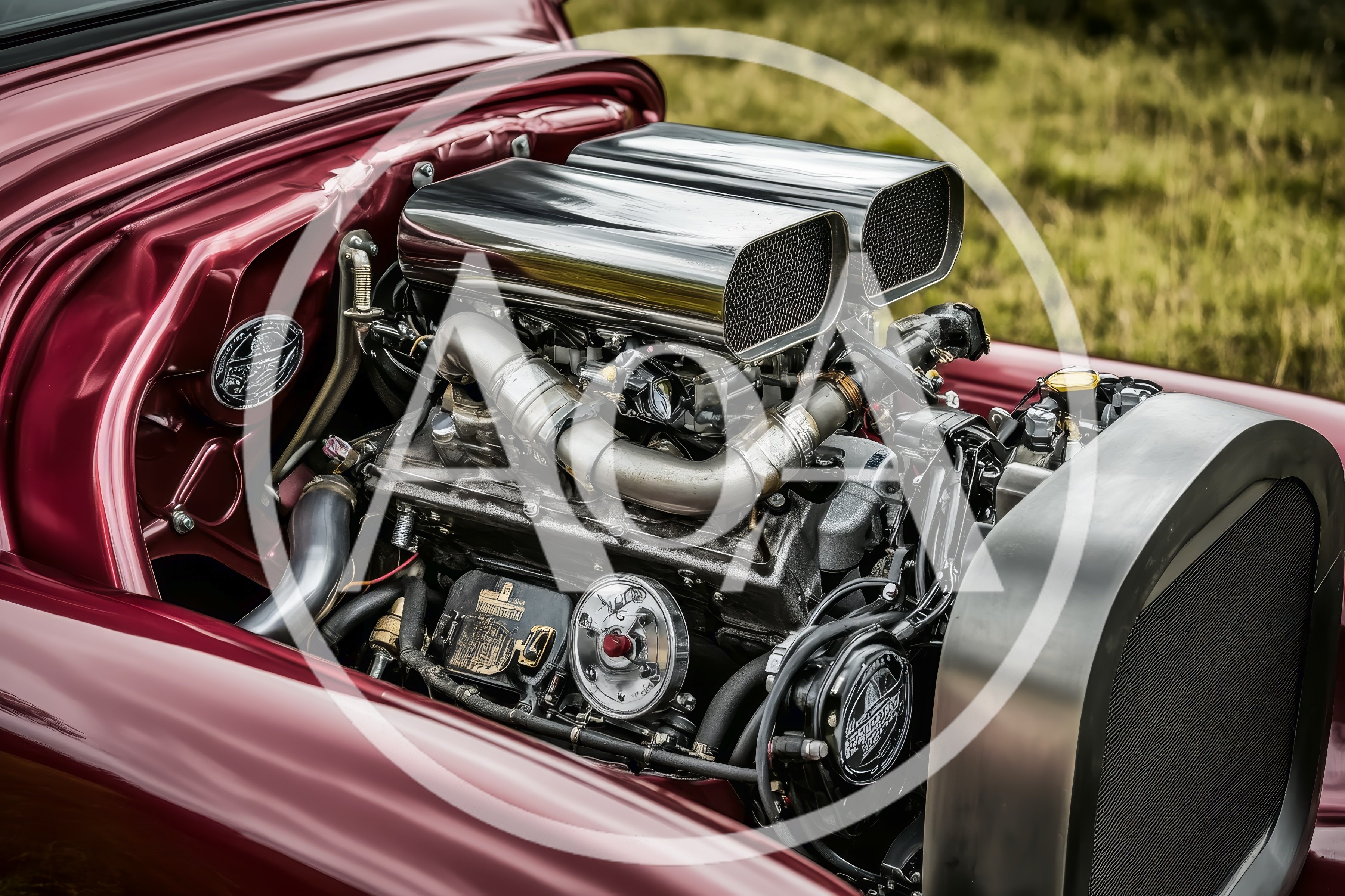 Custom Hot Rod Engine Bay With Chrome Supercharger