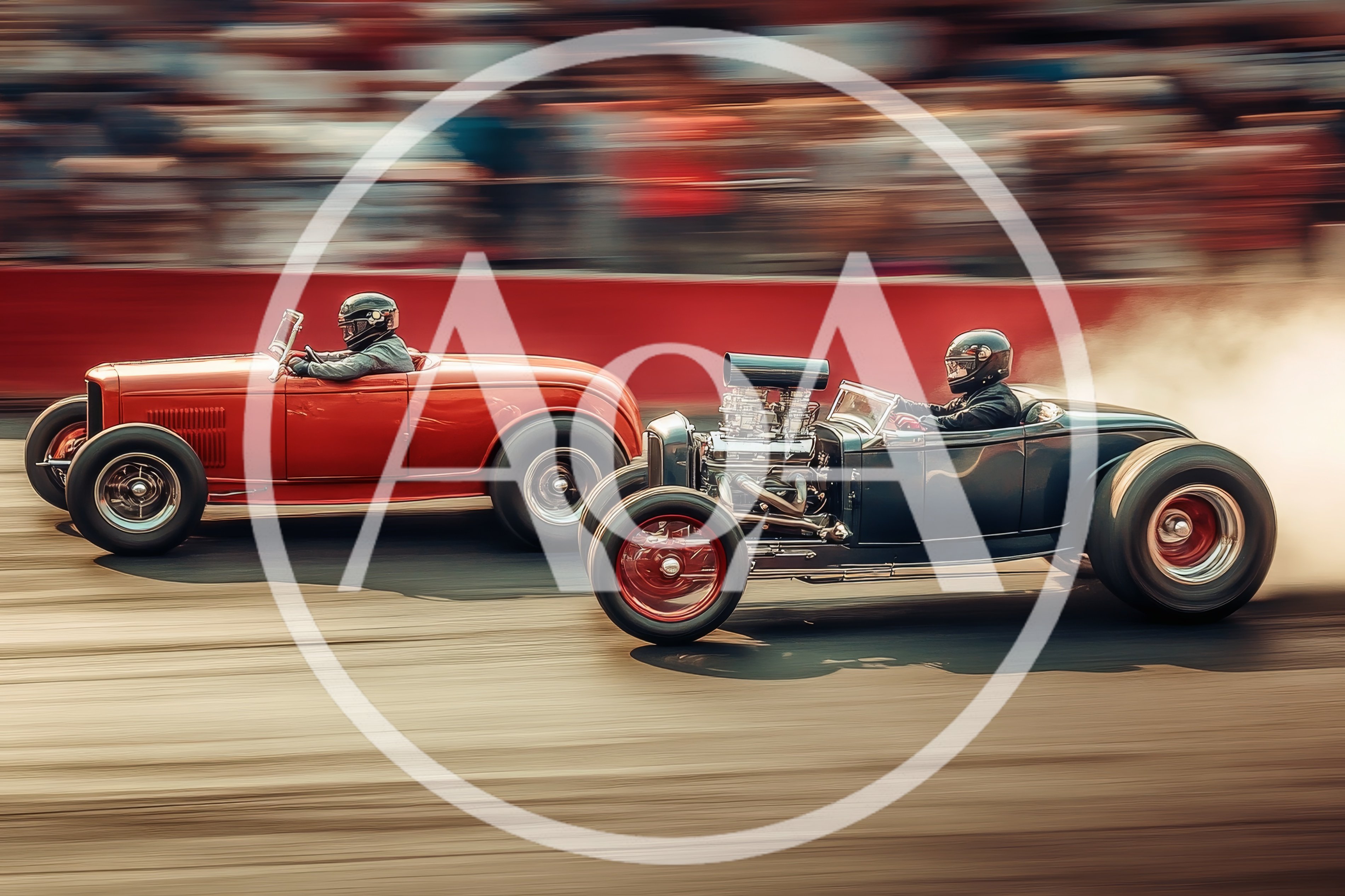 Vintage Hot Rods Racing On Drag Strip