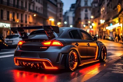 Modified Sports Hatchback With Neon Lighting In City