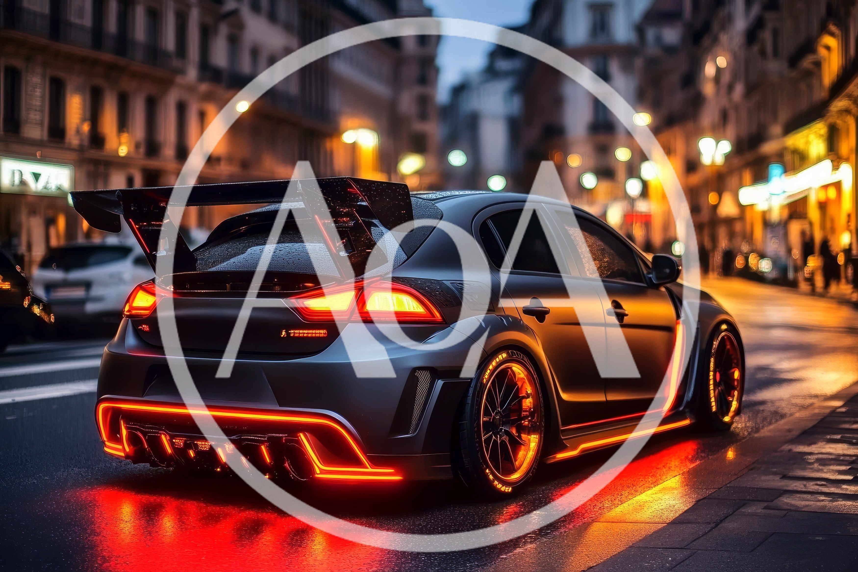 Modified Sports Hatchback With Neon Lighting In City
