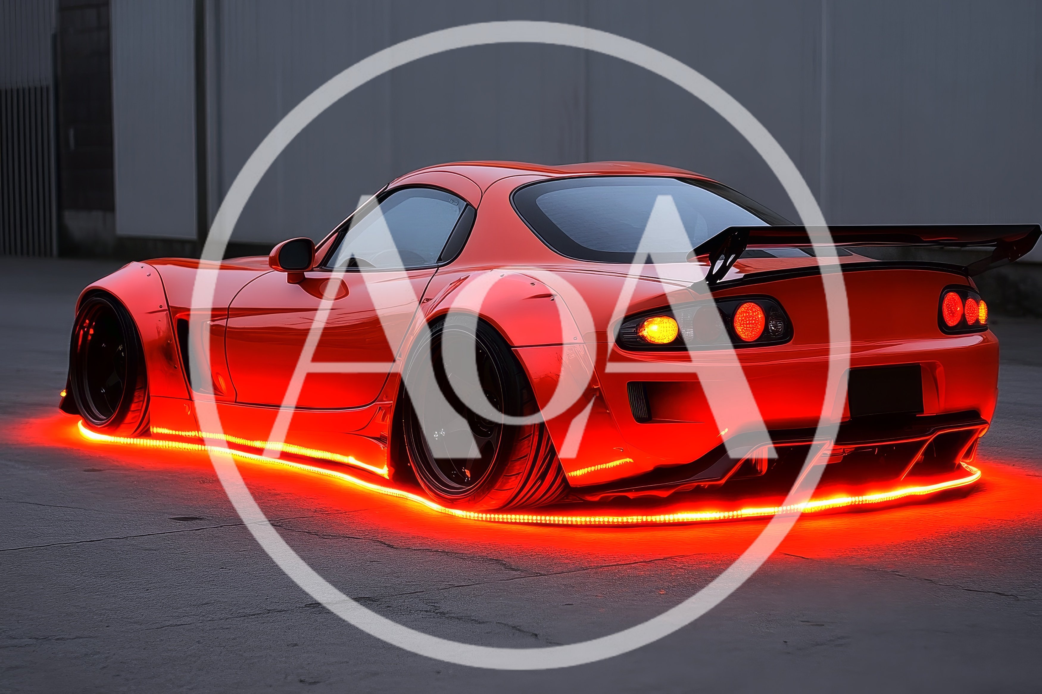 Modified Red Sports Car With Underglow Lighting