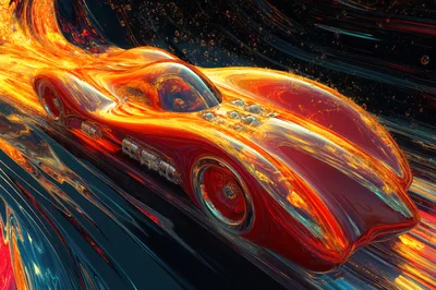 Futuristic Red Sports Car Racing Through Liquid Fire