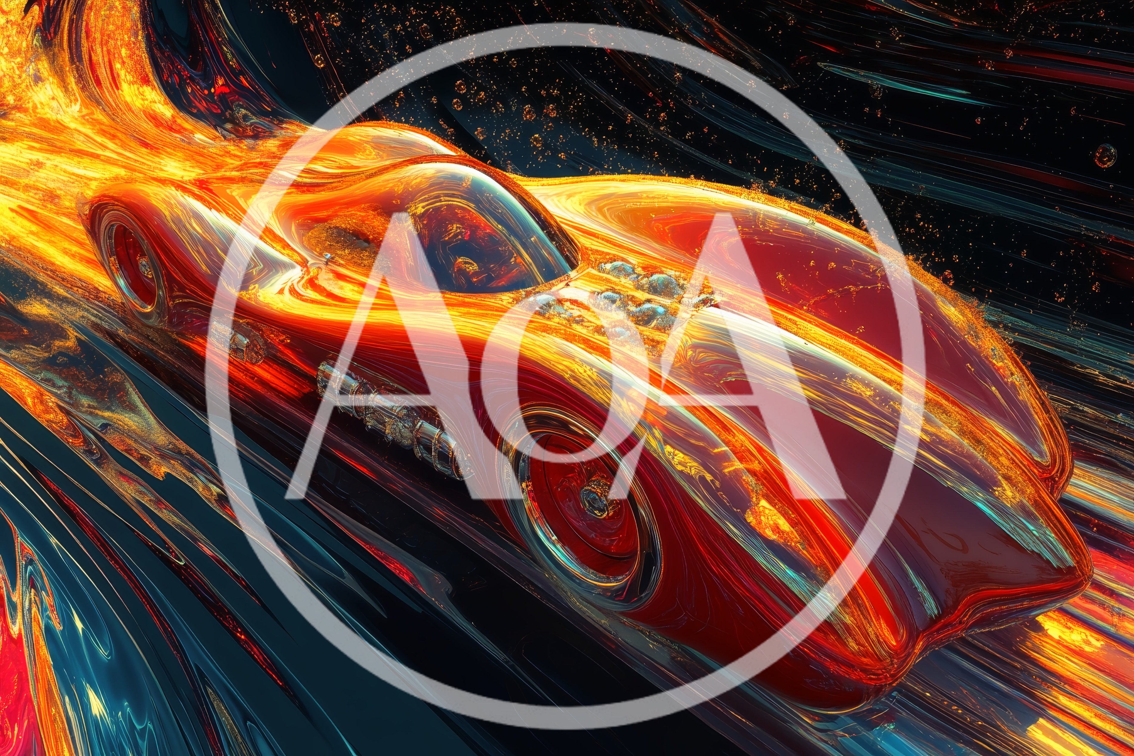 Futuristic Red Sports Car Racing Through Liquid Fire
