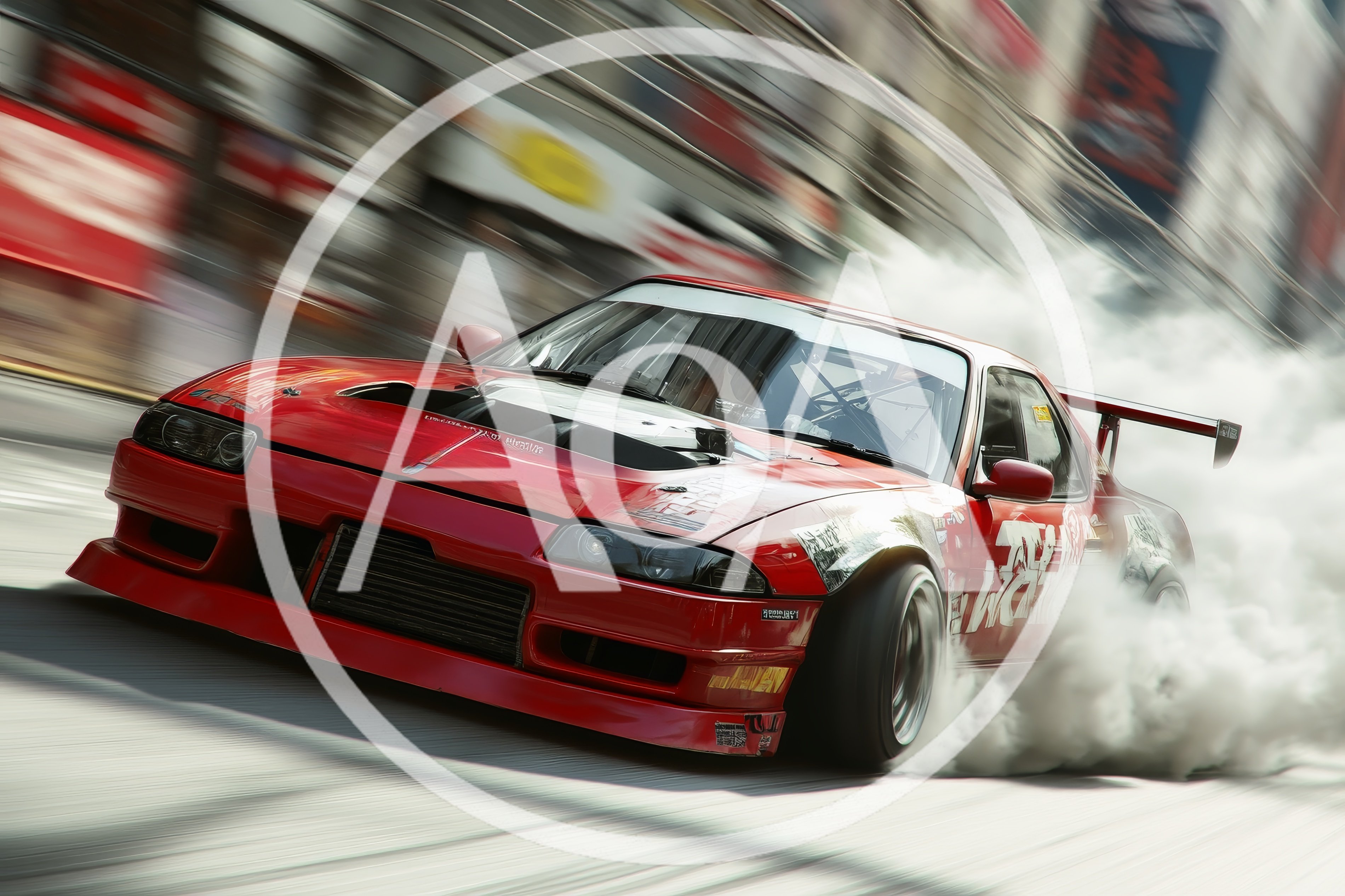 Red Drift Car Performing High Speed Burnout