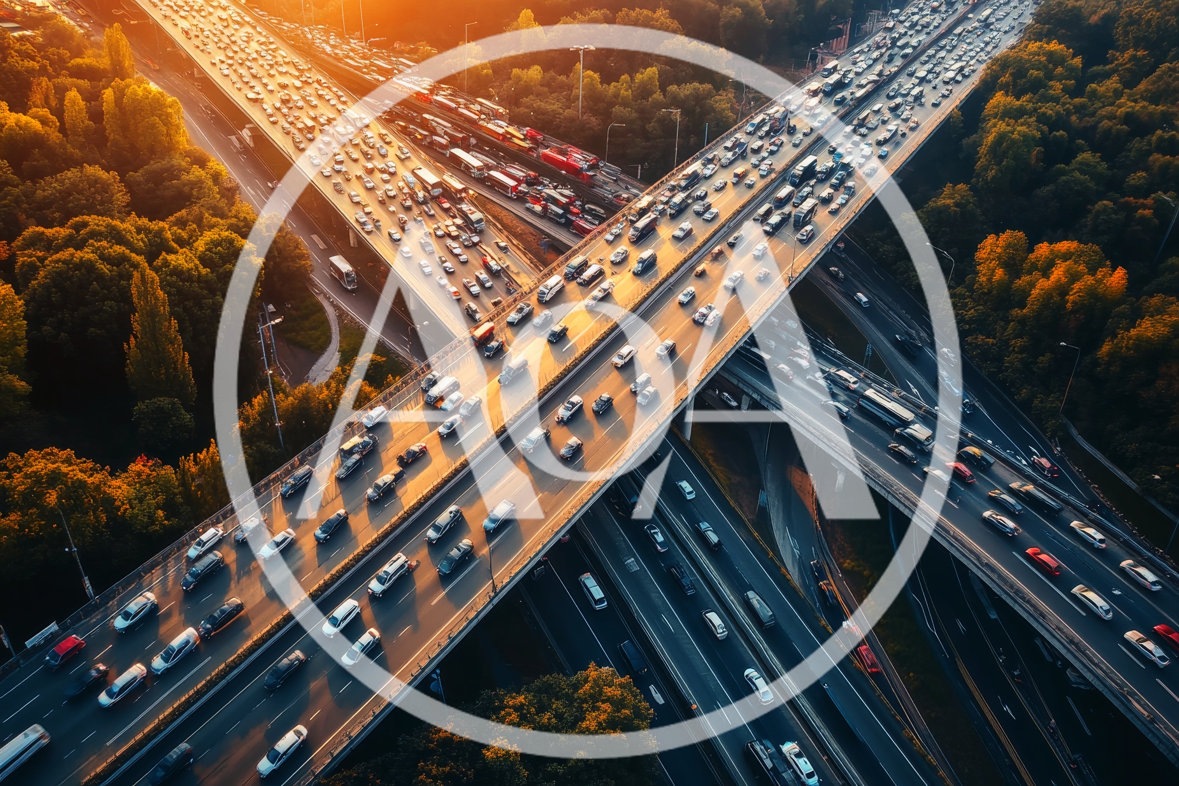 Aerial View of Heavy Traffic on Highway Interchange