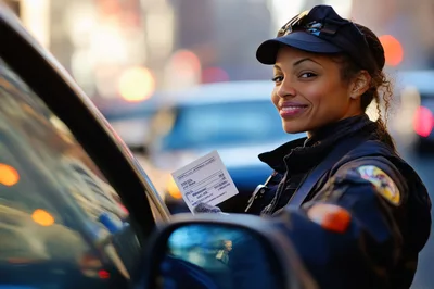 Female Traffic Officer Issuing A Parking Ticket