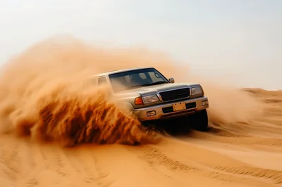 Off-Road SUV Drifting Through Desert Sand Dunes