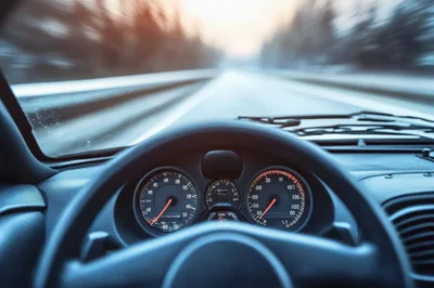 Driver Perspective Inside Car Moving Fast On Highway