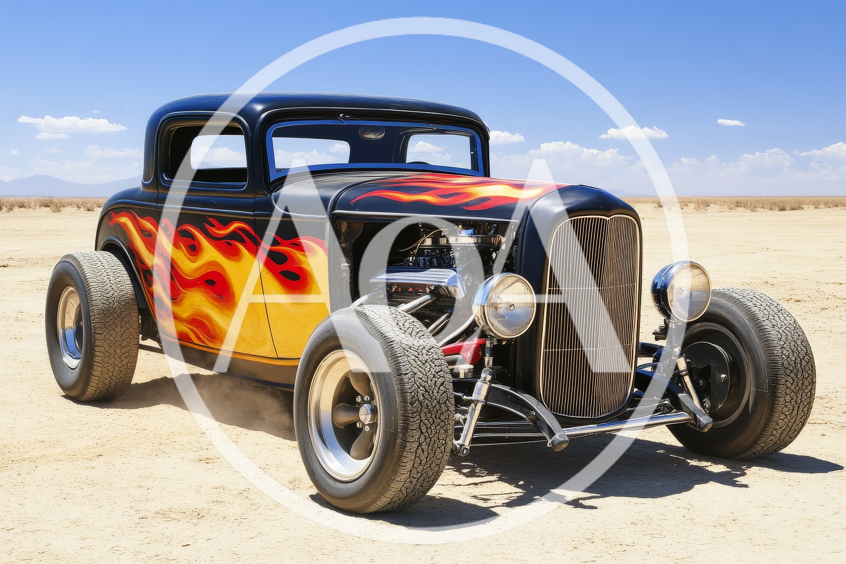 Classic Hot Rod Car On Dry Lake Bed