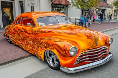 Custom Orange Flame Painted Vintage Hot Rod