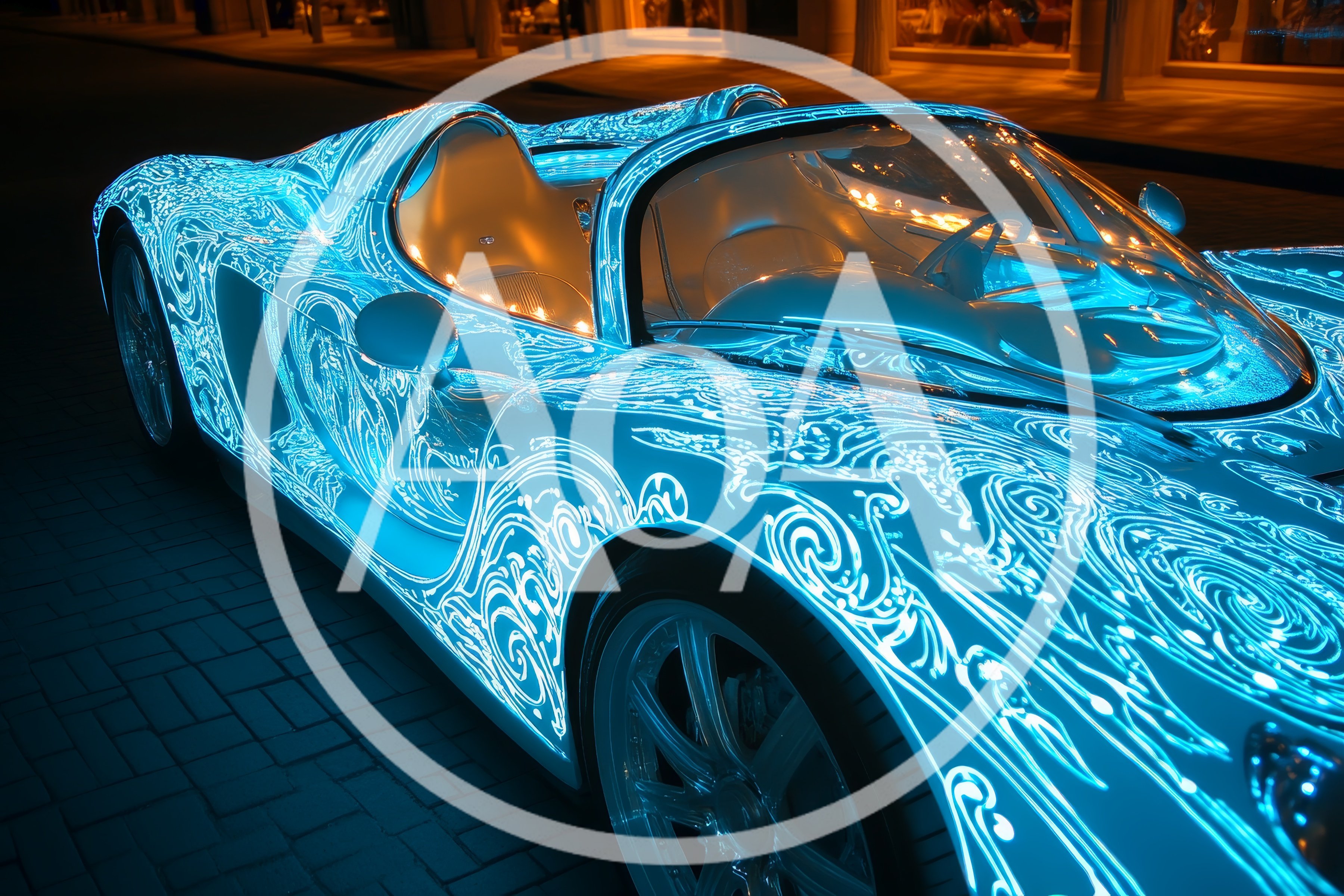 Futuristic Sports Car With Glowing Blue Swirl Patterns