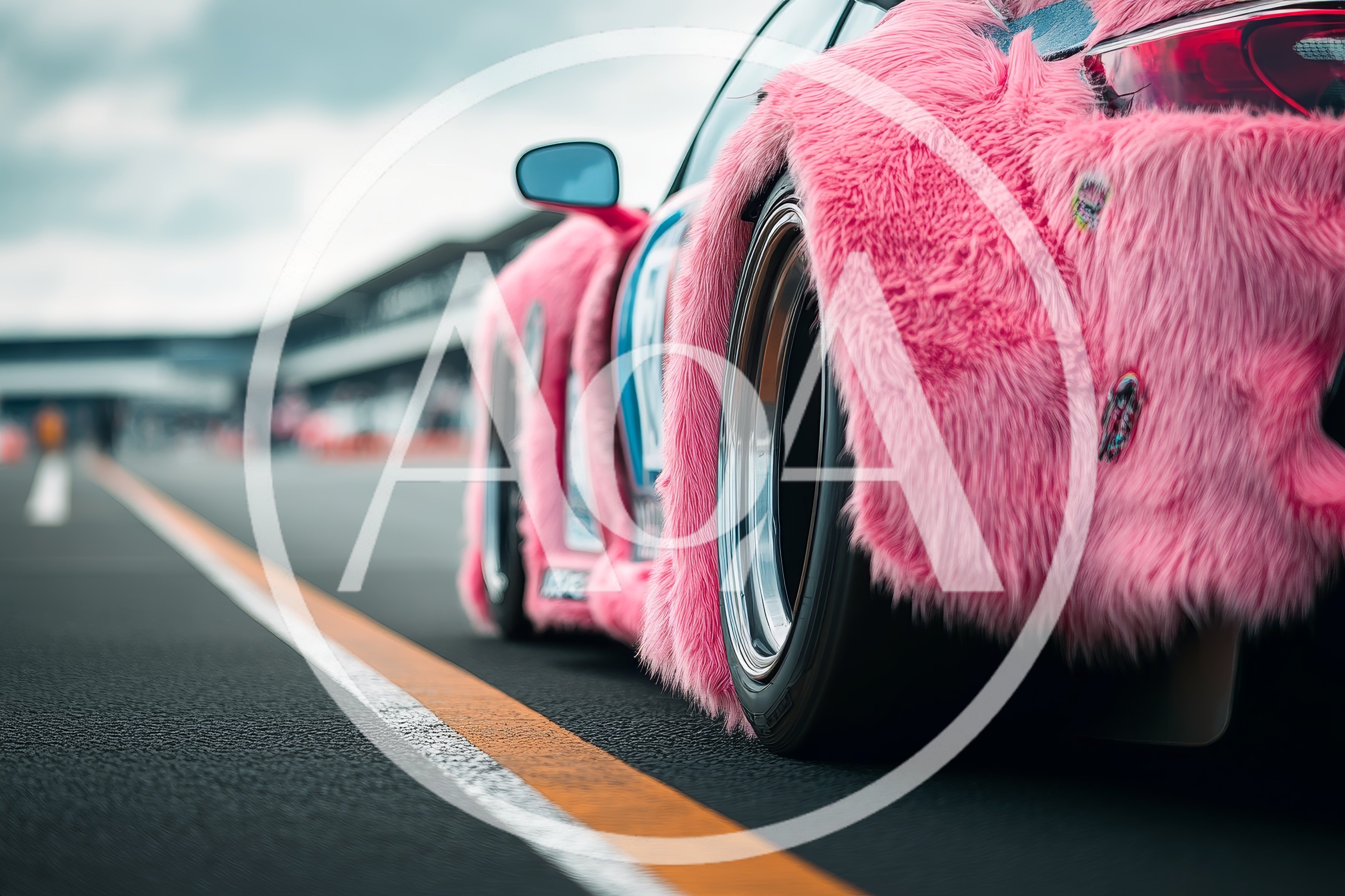 Pink Furry Race Car Parked on Track