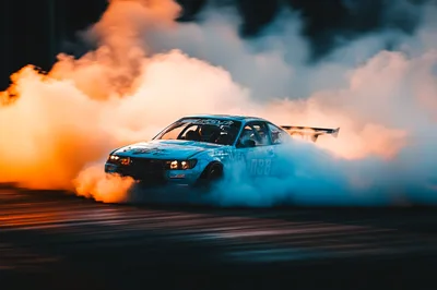 Drift Car Performing Burnout With Thick Smoke
