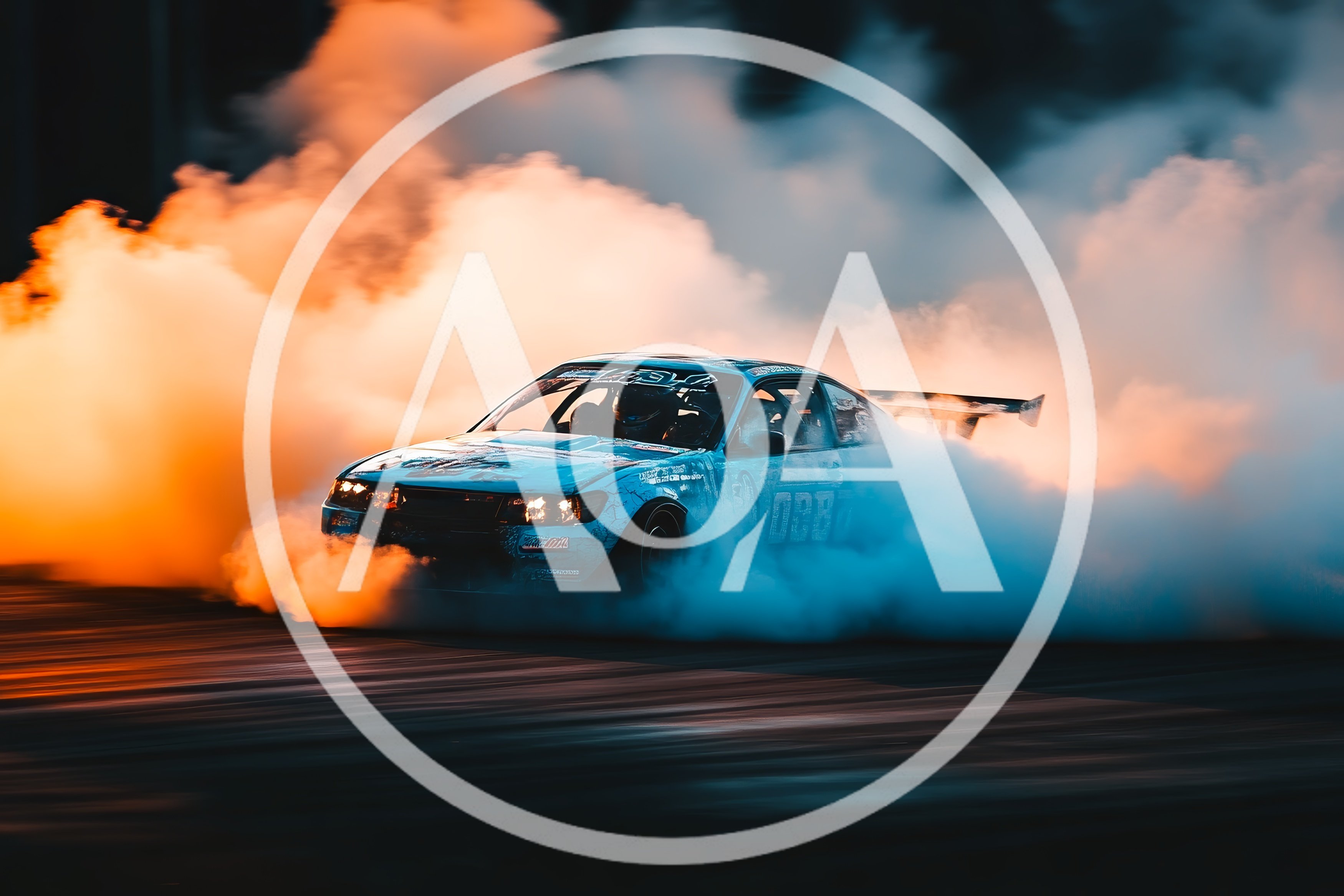 Drift Car Performing Burnout With Thick Smoke