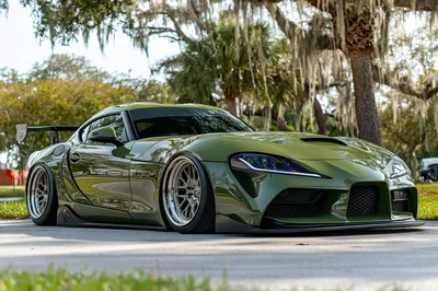 Modified Olive Green Toyota Supra Sports Car