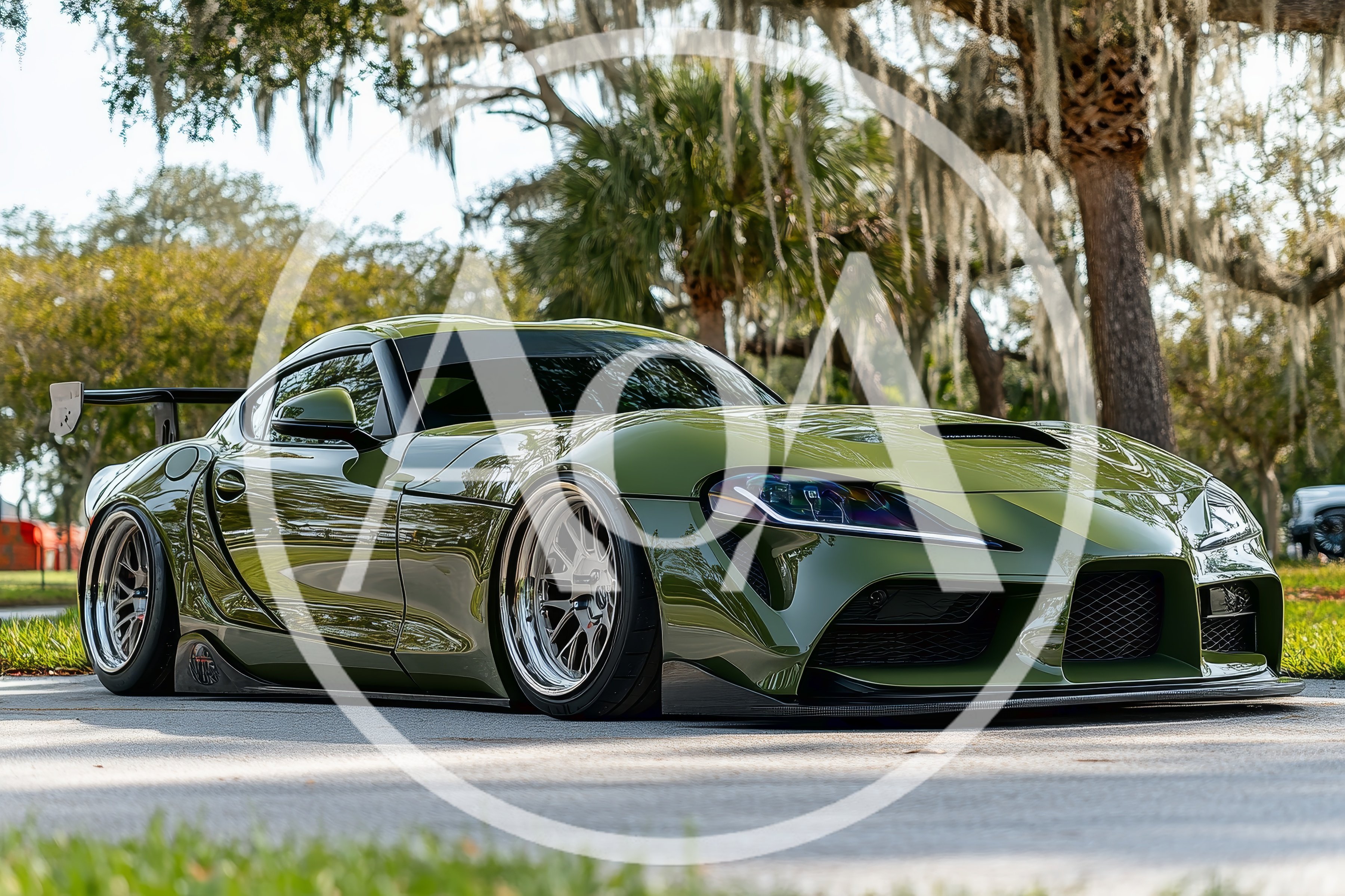 Modified Olive Green Toyota Supra Sports Car
