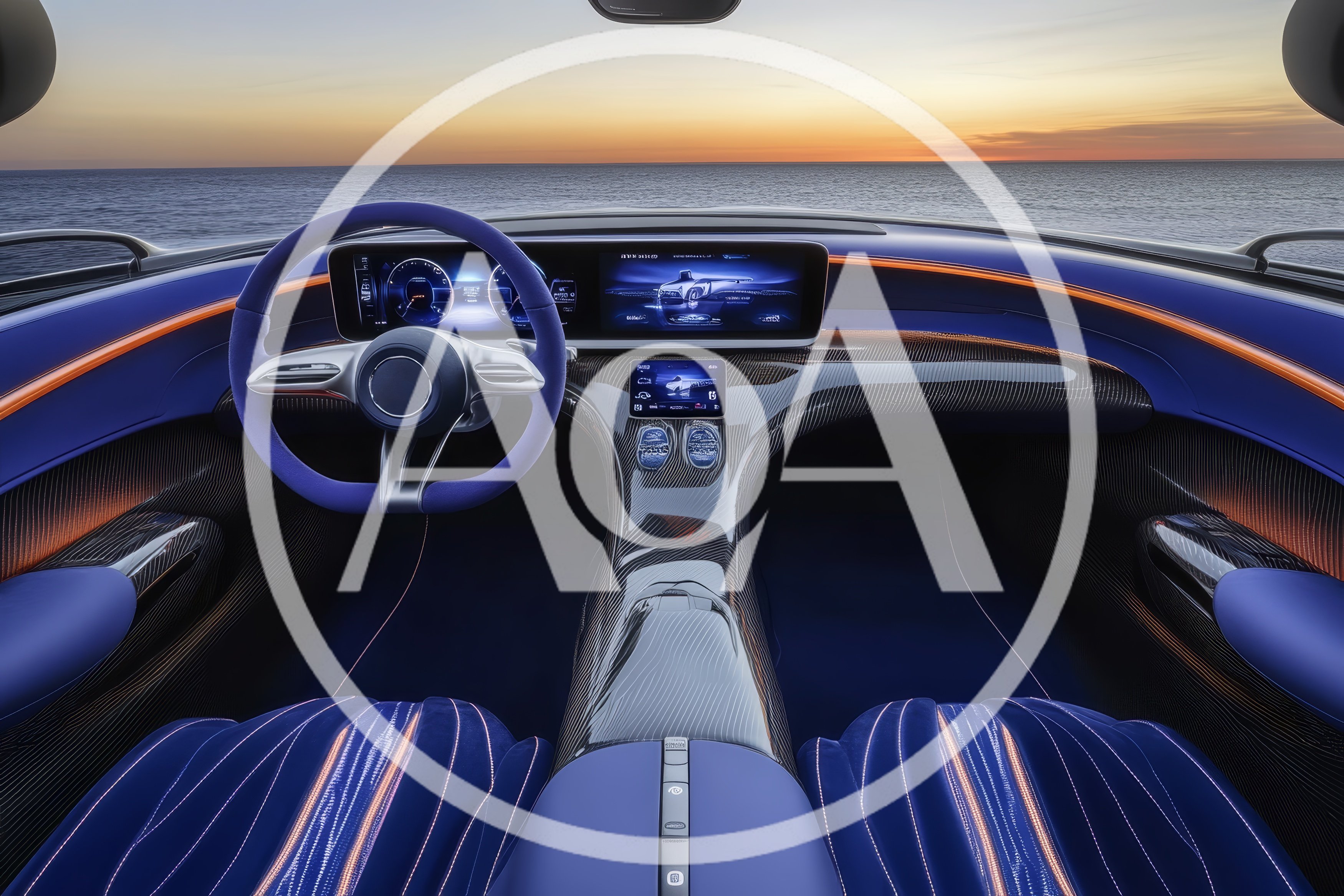 Futuristic Luxury Car Interior With Ocean View